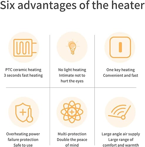 Miniatura 8 de Silent PTC - Calentador de ventilador de cerámica - Calefacción 3S, ahorro de energía, protección de inclinación, 500 W, con calefacción avanzada de