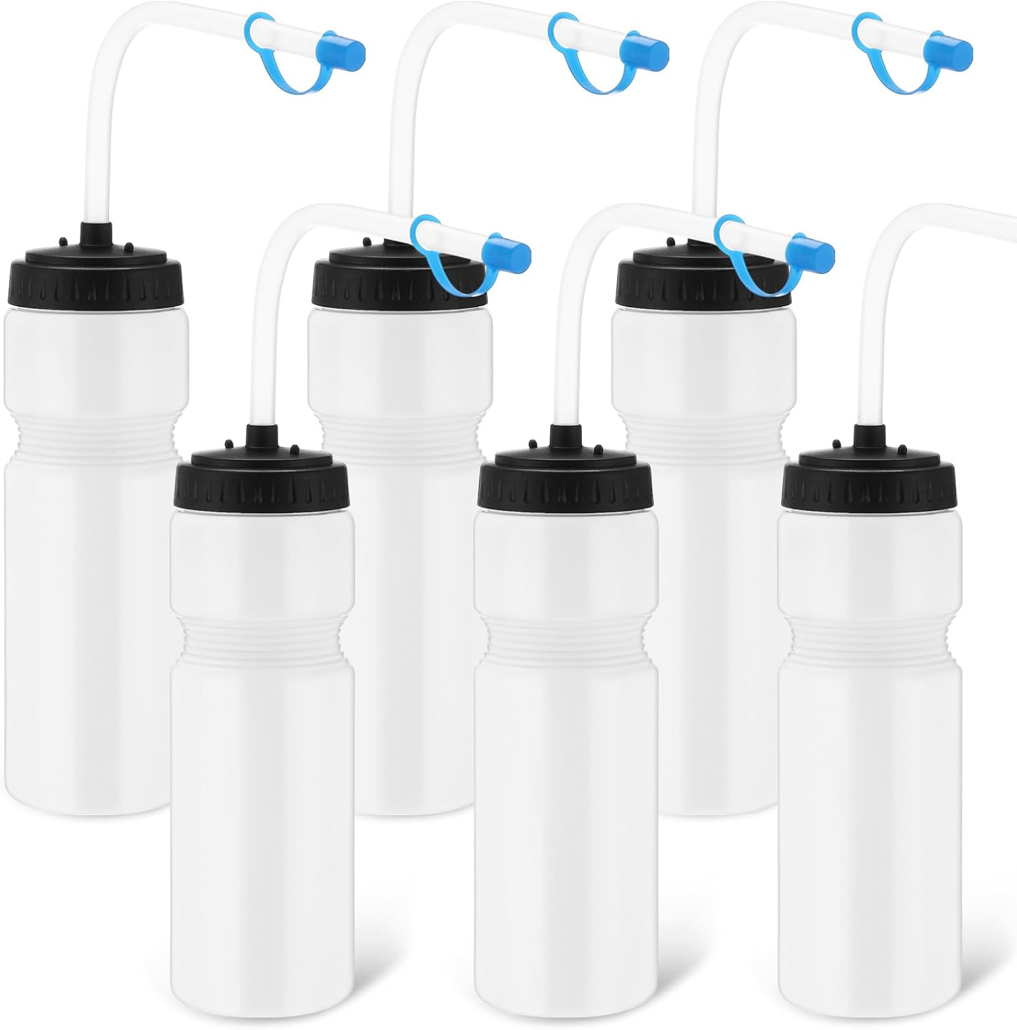 6 Pack Hockey Water Bottles Bulk Lacrosse Football Cycling Plastic Squeeze Bottle with Straw for Sports Baseball Gym Yoga Team Outdoor Use Sport Helmet in(White)