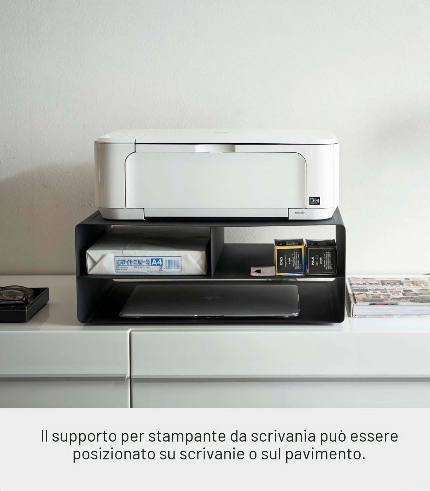 YAMAZAKI home Tower Supporti per Stampante, Acciaio, Magnete, Silicone, Nero