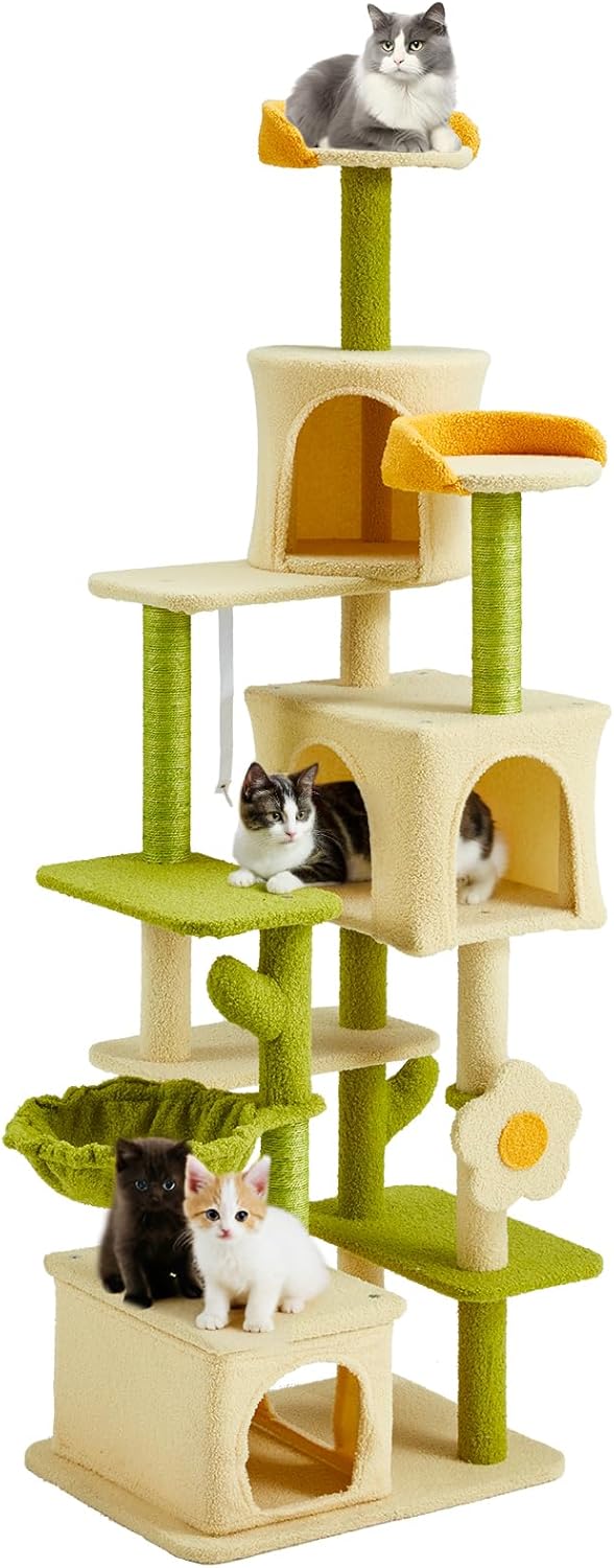 Erinnyees Flower Cat Tree, 69.1 Inches Cat Tower for Indoor Kitties Large Adult, Multi-Level Kitty Tower with Scratching Post, Condos, Top Perches, Furniture for Pet Activity Center