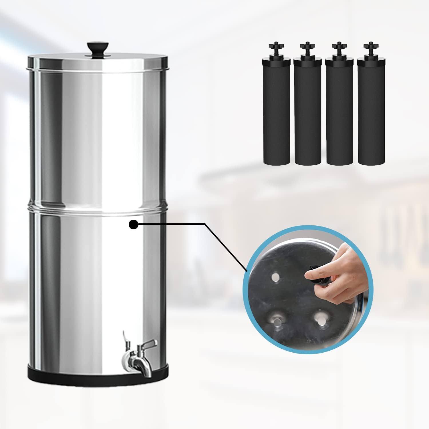 HUINING 4PCS Black Water Filters Activated Carbon Replacement Filters Compatible with ProOne and Berkey Countertop Gravity Water Filter System, Household Water Bucket,Water Cooler Filtration