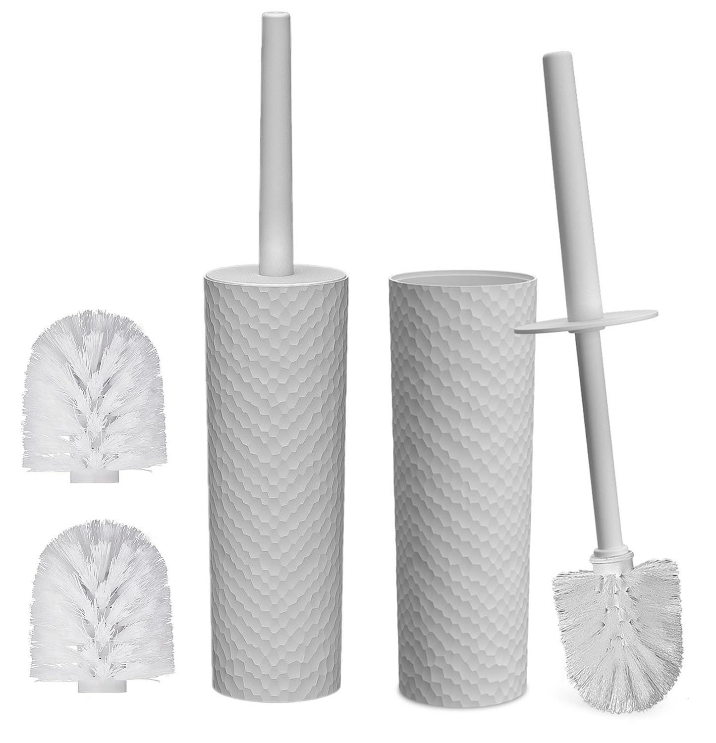 Brosse WC Topsky lot de 2 avec support et deux têtes de rechange grises pour toilette