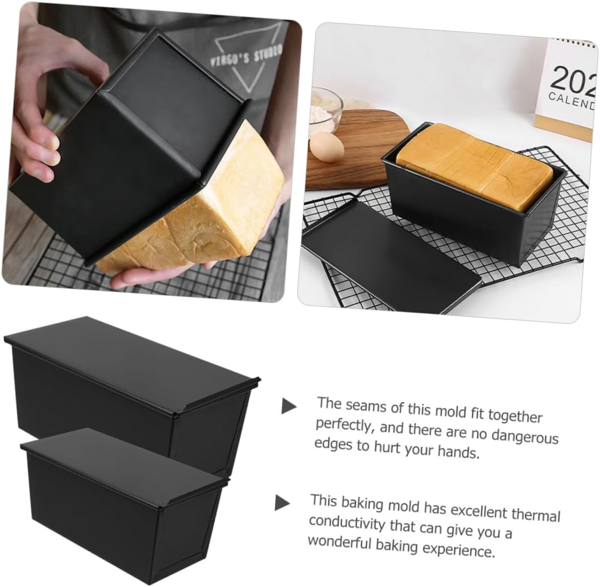 2pcs Non-stick Toast Box Loaf Pan Baking Bread Mold Toast Baking Mold Airtight Bread Boxes for Kitchen Counter