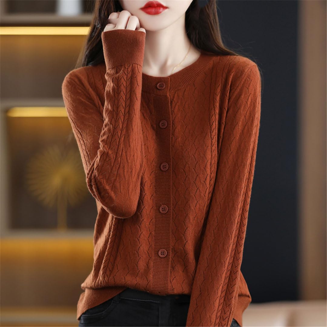 Cárdigan De Lana con Botones Y Manga Larga para Mujer Chaqueta De Punto con Cuello Redondo