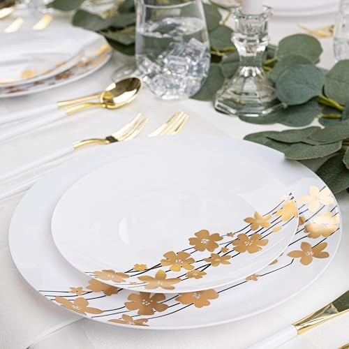Miniatura 3 de Blue Sky Vine Collection - Platos de plástico desechables para fiestas y eventos, color blanco con negro y dorado, 9 pulgadas (paquete de 10)