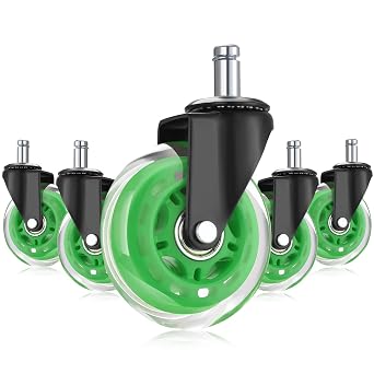 Hivexagon Office Chair wheels, Set of 5 Rubber Replacement lightless Caster, Heavy Duty Universal Quiet Rolling Casters Fit Standard Office Chair for Hardwood Floors, Tiles and Carpet 11mm x22 mm