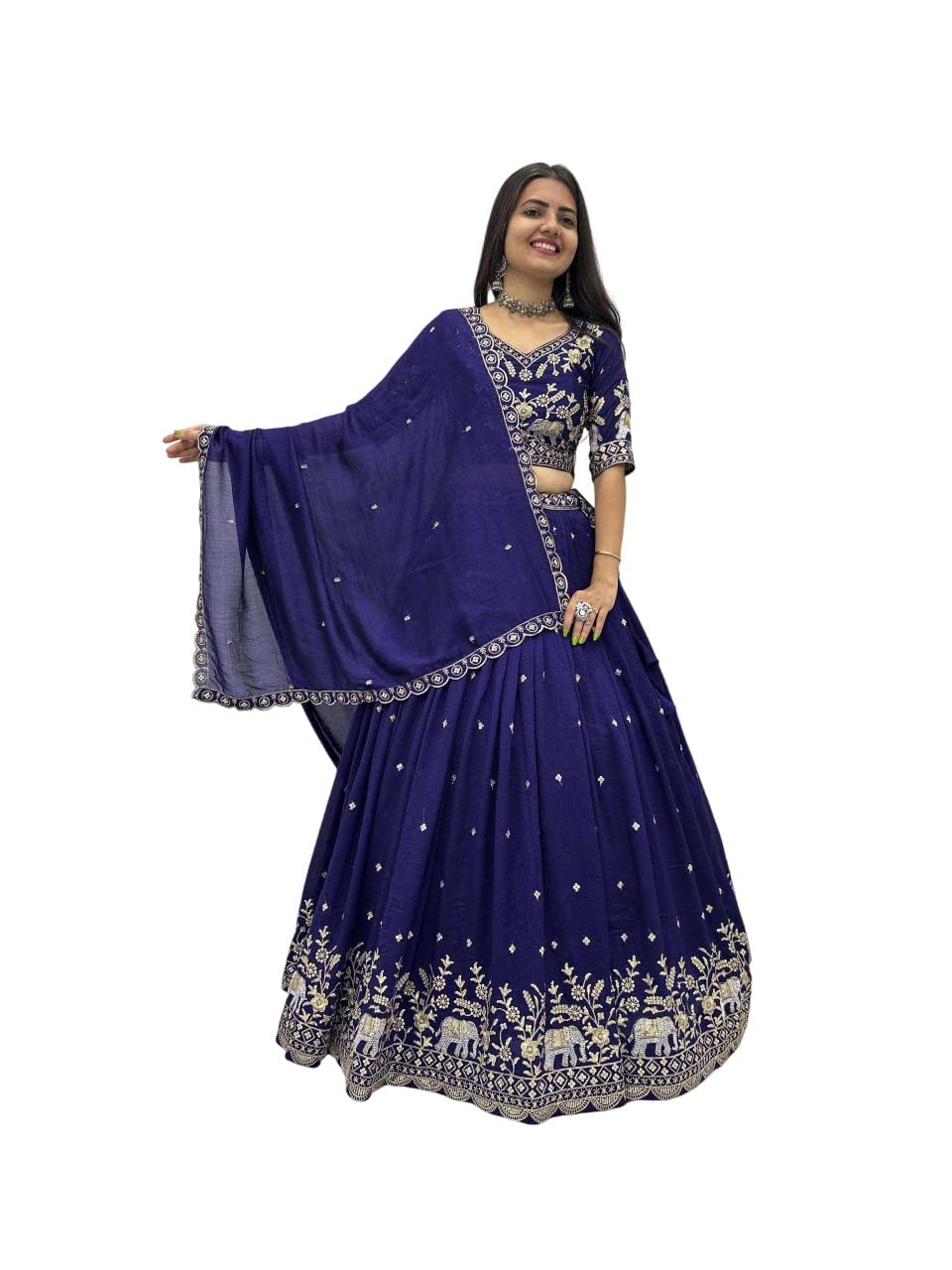 julee Women's Chinon Embroidered Semi-Stitched Lehenga Choli Kachi Kery LH-New-picture-17