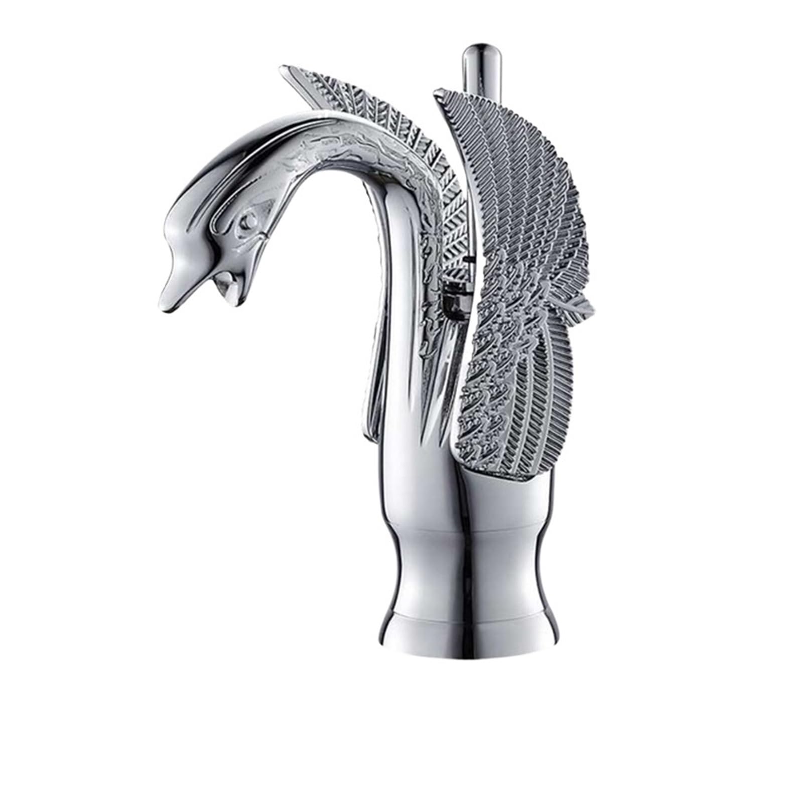 MXXQRHF Kitchen Faucets, Gold swan Shape Brass Bathroom Basin Sink Faucet hot and Cold Water Basin Faucet countertop Mounted Chrome swan Faucet (Short Chrome)