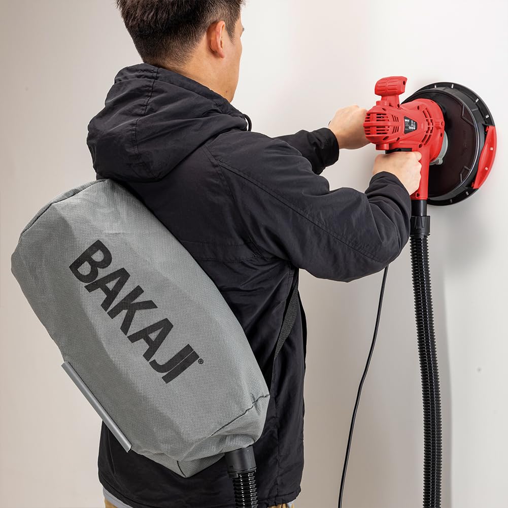 Bakaji Lijadora de pared de techo plegable lijadora jirafa placa de yeso succión automática con luz LED, varilla telescópica y 6 discos abrasivos (manual con bolsa de 1280W)