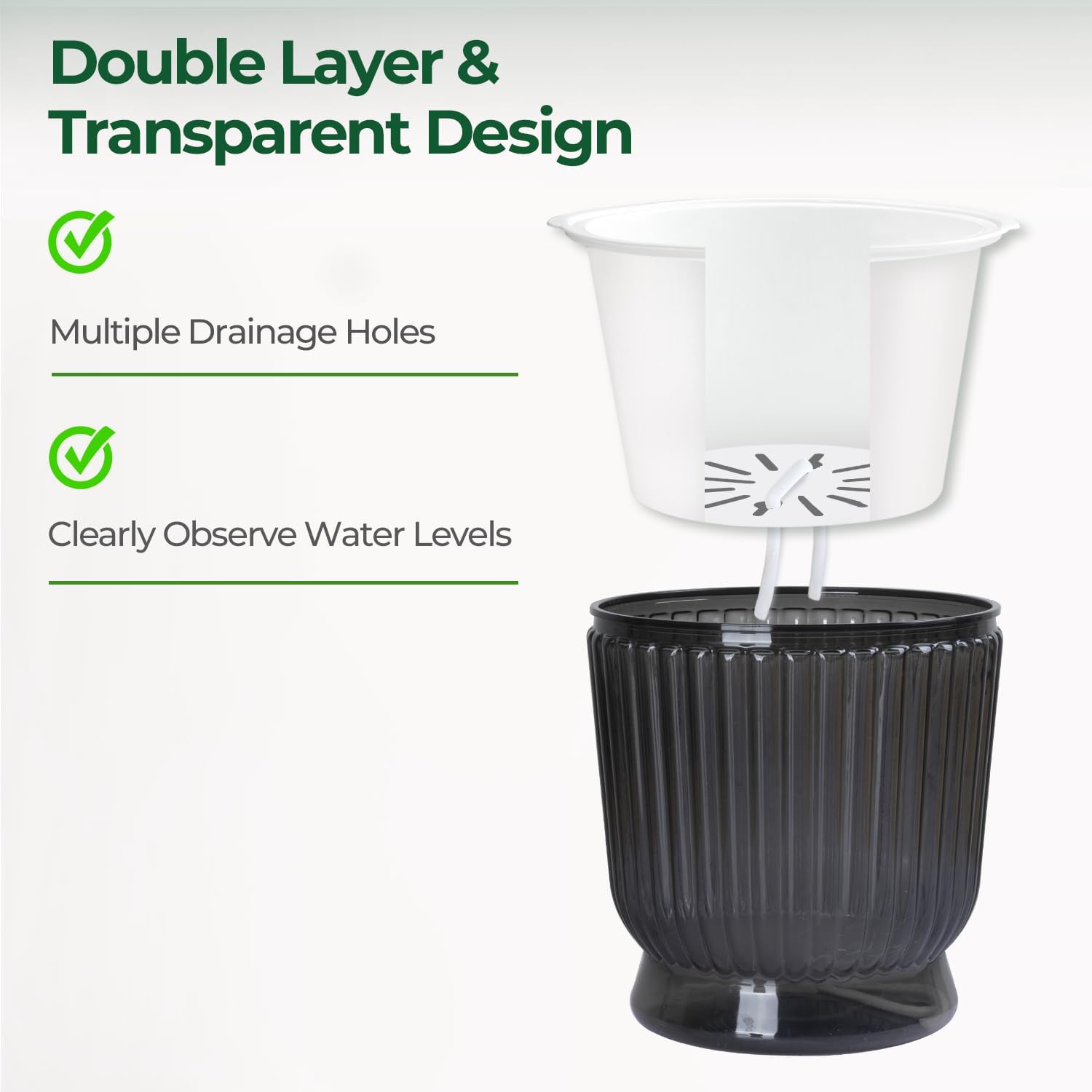 T4U 6 Inch Self Watering Pots for Indoor Plants, 4 Pack Self Watering Planter, Self Watering Pot with Reservoir, Small Self Watering Pots for Plants, African Violets (4 Pack, 6", Translucent Gray) - Image 3