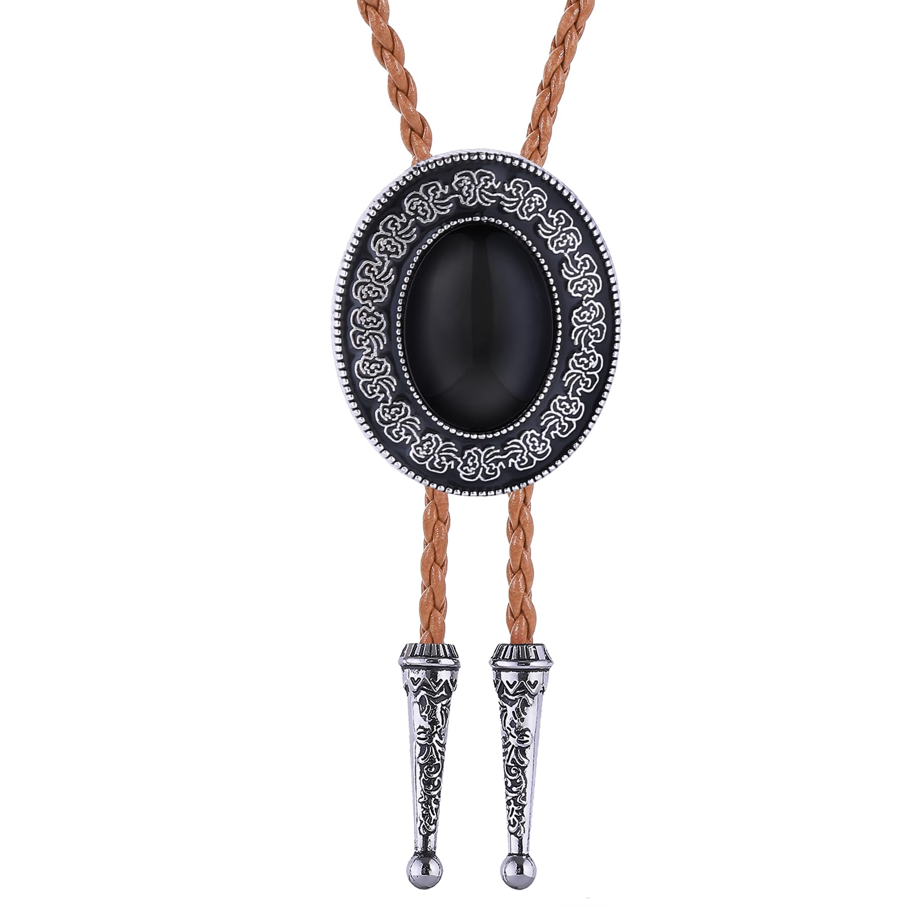 Btilasif Bolo Tie Black for Men Cowboy, Triangle Turquoise Western Bolo Necklace Leather Necktie Costume Accessories