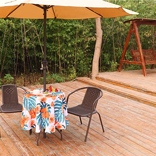 Eternal Beauty 152cm Round Orange Flower Indoor Outdoor Splashproof Tablecloth with Umbrella Hole and Zipper for Patio Garden Party and BBQ (60") - Image 4