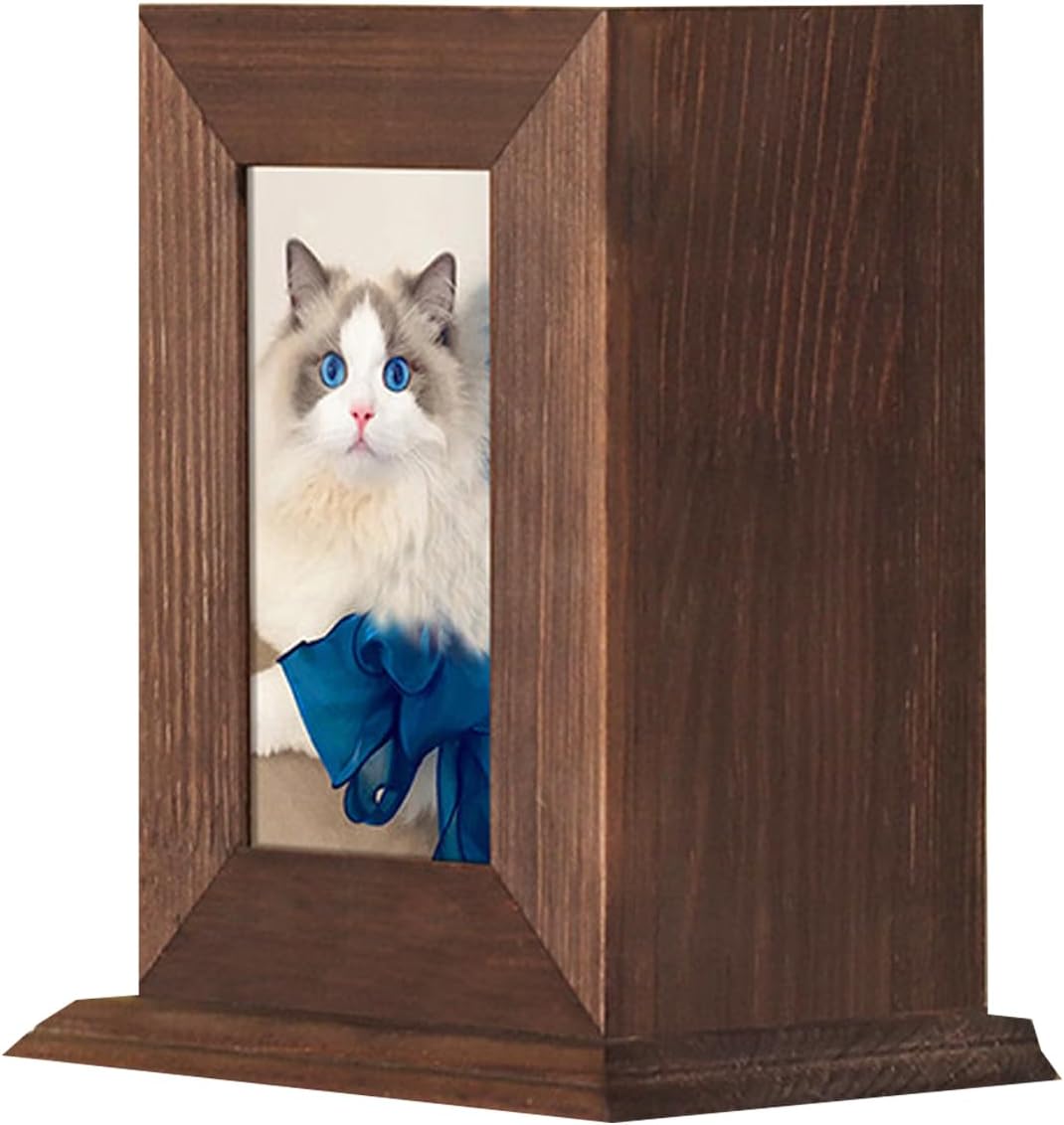 Generic Pet Wooden Box Solid Wood pet Memorial urn with Photo Frame Dog cat pet urn (Black, Uniform Size, Wood Pattern)