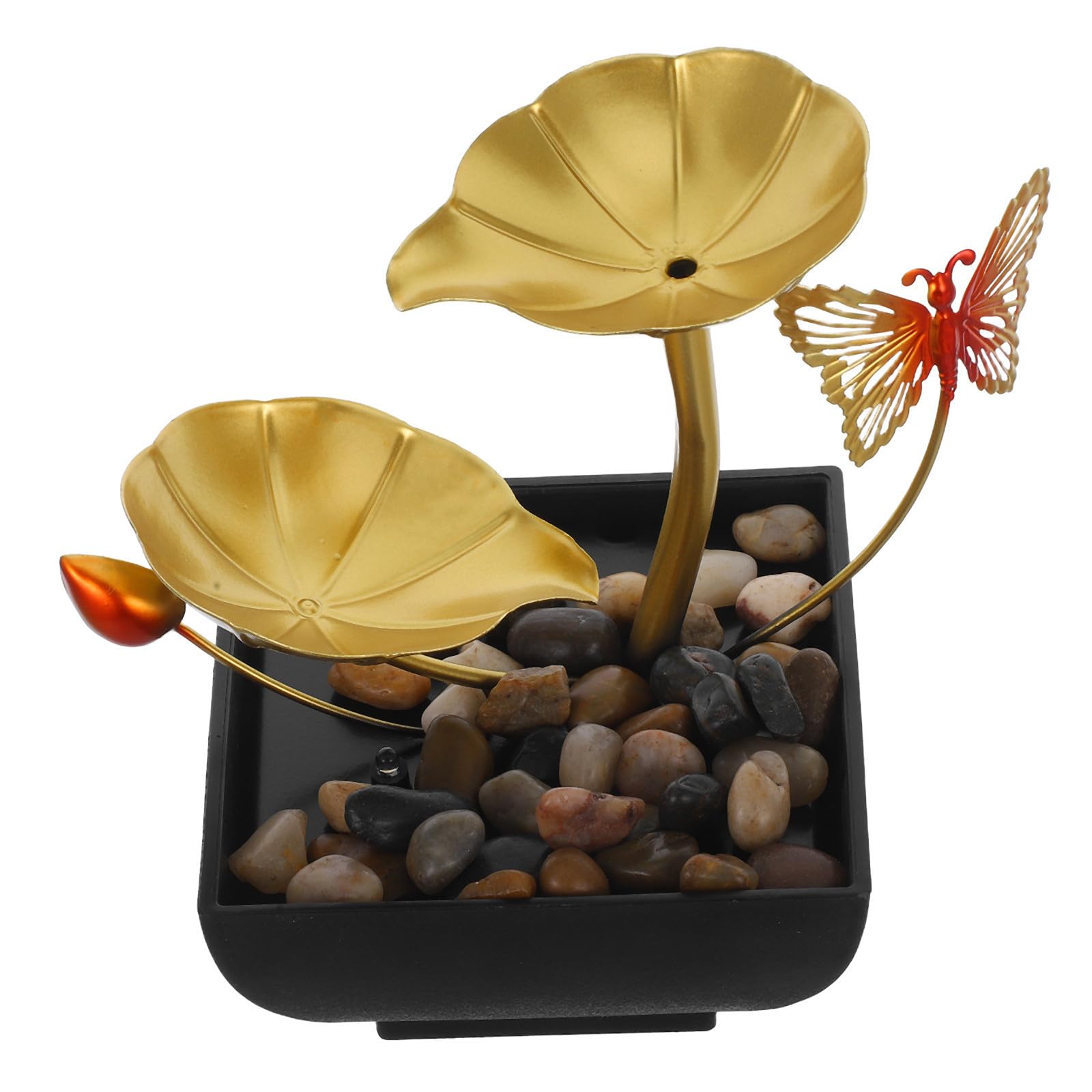 Fuente de agua interior con humidificador de escritorio loto dorada y rocas naturales