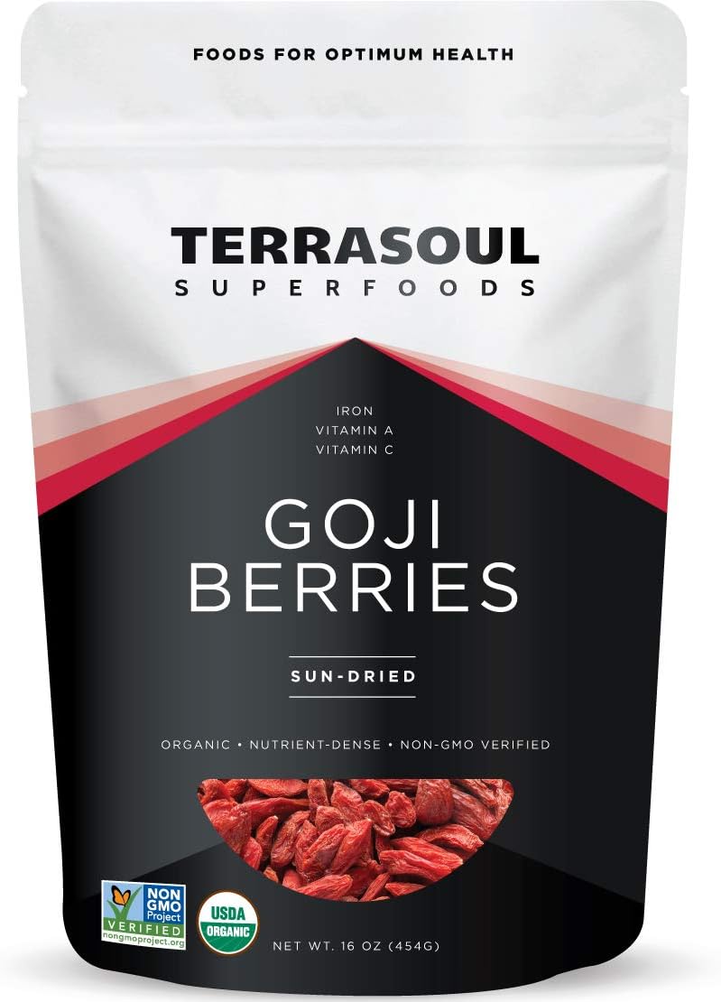Terrasoul Superfoods Organic Goji Berries, 16 Oz - Large Size | Chewy Texture | Premium Quality | Lab-Tested