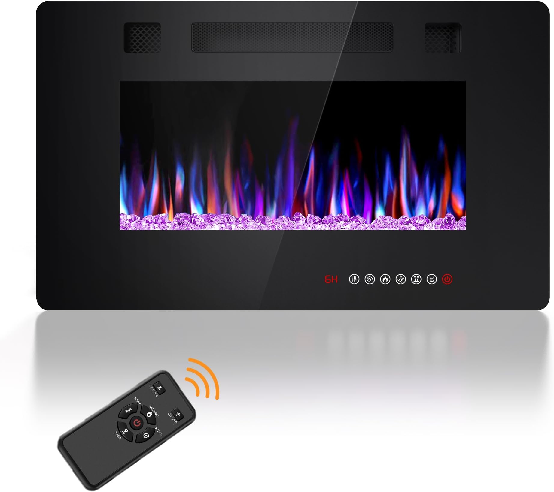 Joy Pebble 30 Inch Electric Fireplace Inserts, in-Wall Recessed and Wall Mounted 750/1500W Fireplace Heater, Touch Screen, Remote Control with Timer, Adjustable Flame Color and Speed