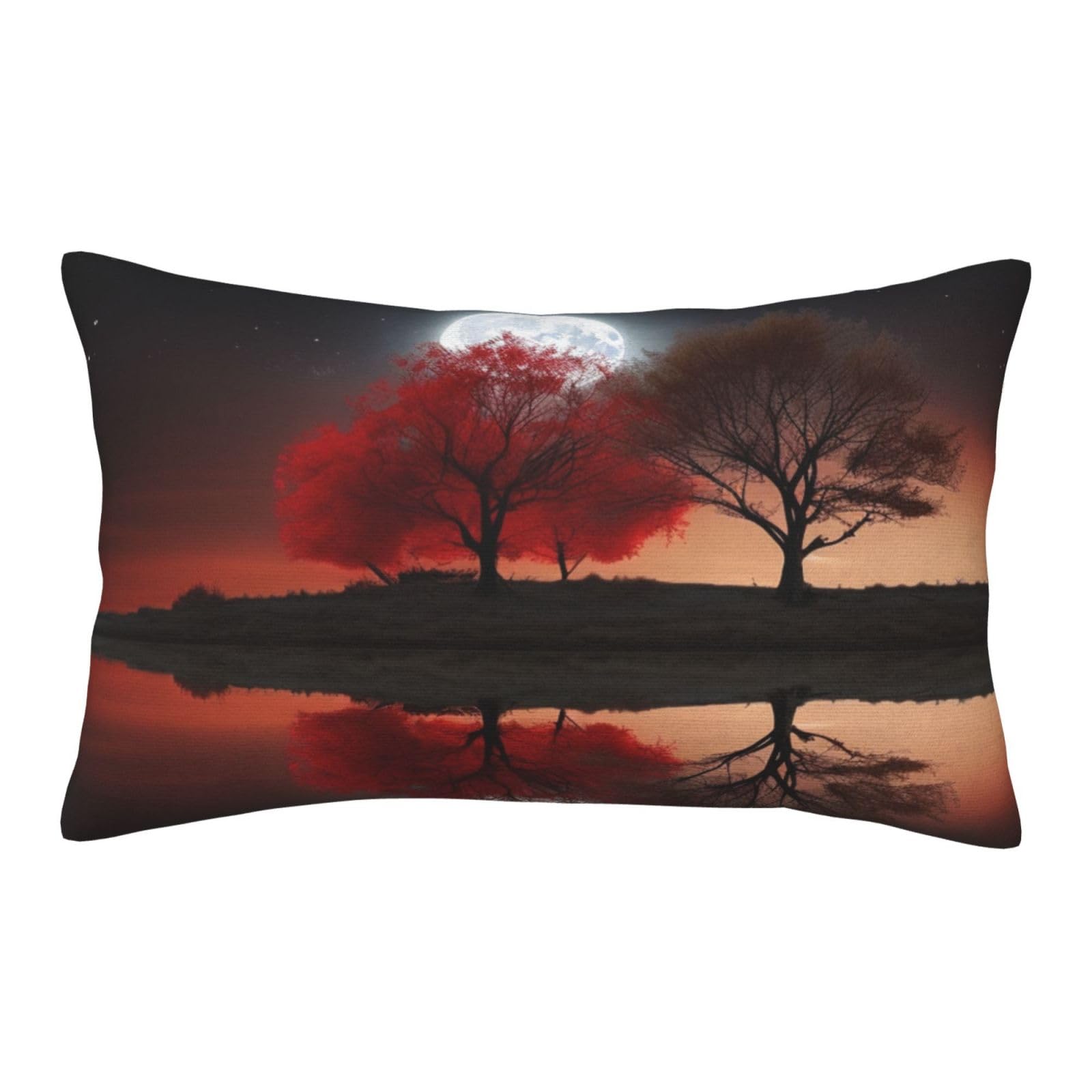 Velvet Pillowcases 20"x30" Ultra Soft Breathable Pillow Cases, Luxury Fuzzy Throw Pillow Covers with Zipper, Red Tree Lake Moon Pillow Shams All Seasons Decorative Cushion Cases for Couch