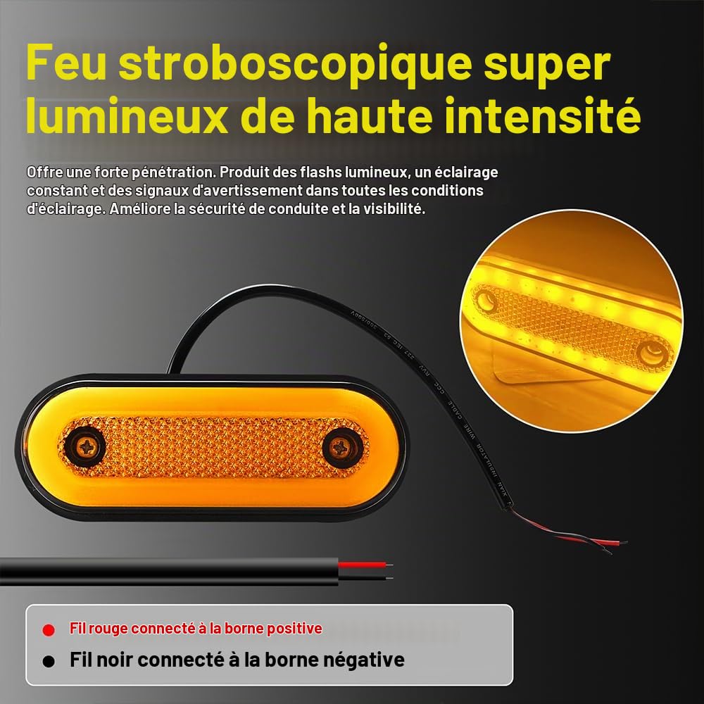 10PCS Feux de Position Latéraux LED pour Camion Montage en Surface, Ambre Scellé Feux de Gabarit Latéraux 12-24 V, Feux de Position Latéraux étanches IP68 pour Remorque, Camion, Bateau