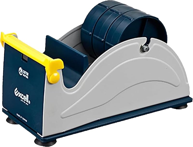 Excell EX-17 Dispensador de cinta de acero de escritorio de 3 pulgadas de ancho, azul/gris | Dispensador de cinta de escritorio de acero resistente para cinta de 3 pulgadas de ancho. Azul/gris. Uso de oficina, almacén y envío.