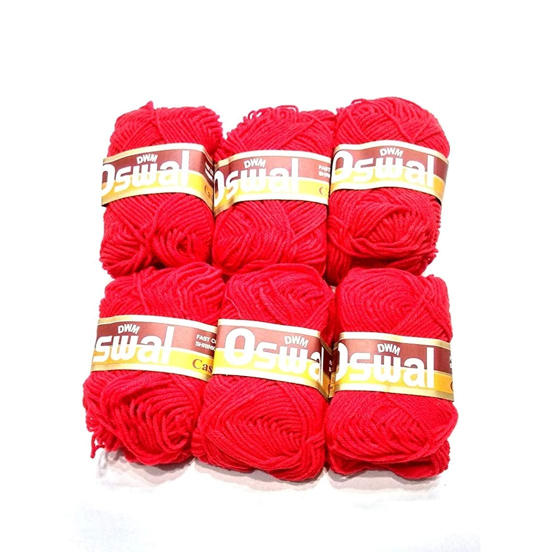 MKMK (Zero Shipping) Oswal Wool Ball Knitting Yarn, Crochet Yarn, Craft Wool Blood Red Color Woolen Pack of - (12)