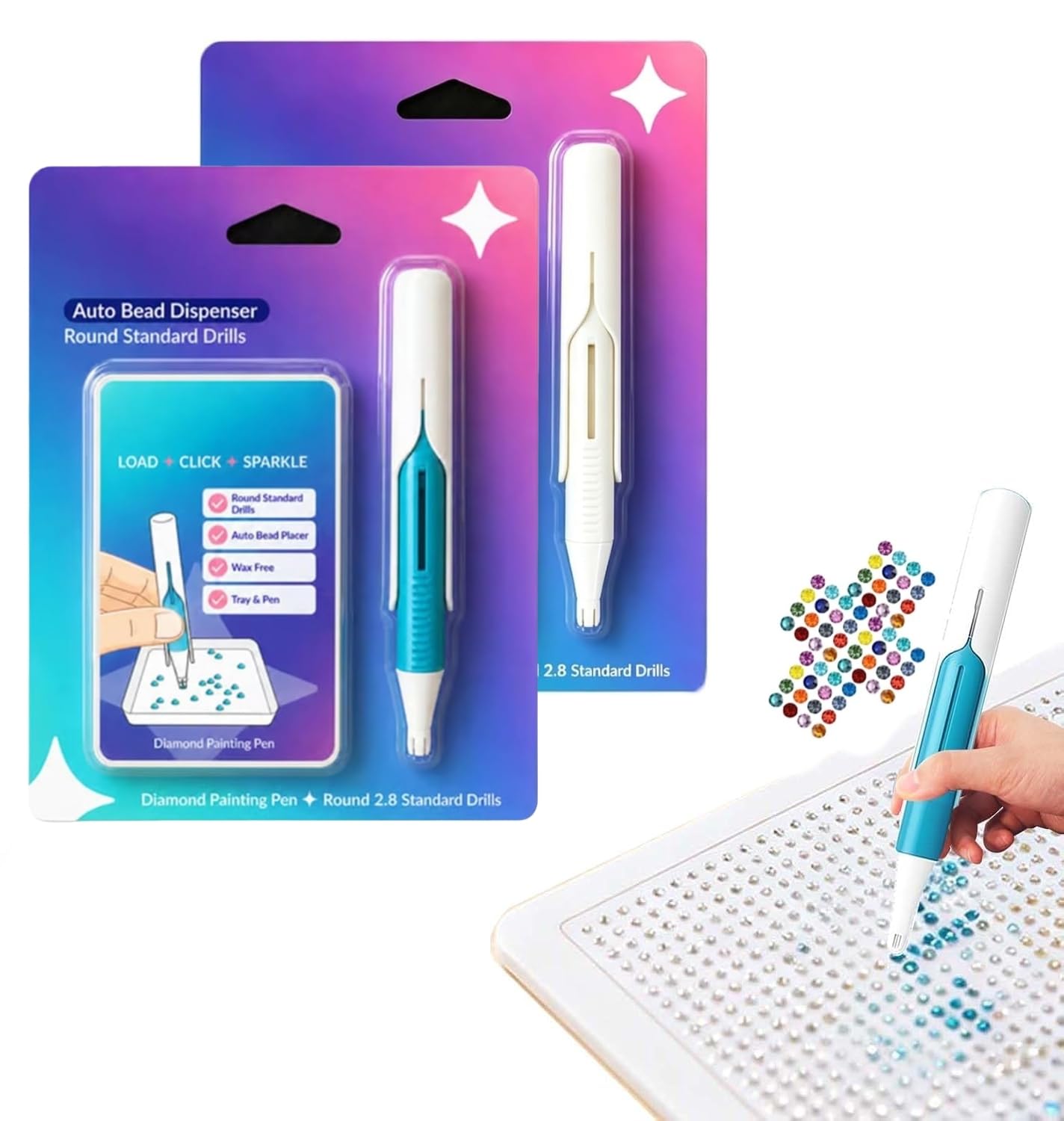 Automatic Diamond Painting Bead Dispenser,Diamond Art Tools Pen No Wax Needed,Diamond Art Accessories Kit for DIY Crafts for Adults,Automatic Diamond Painting Pen,Comfortable Grip (Blue+White)