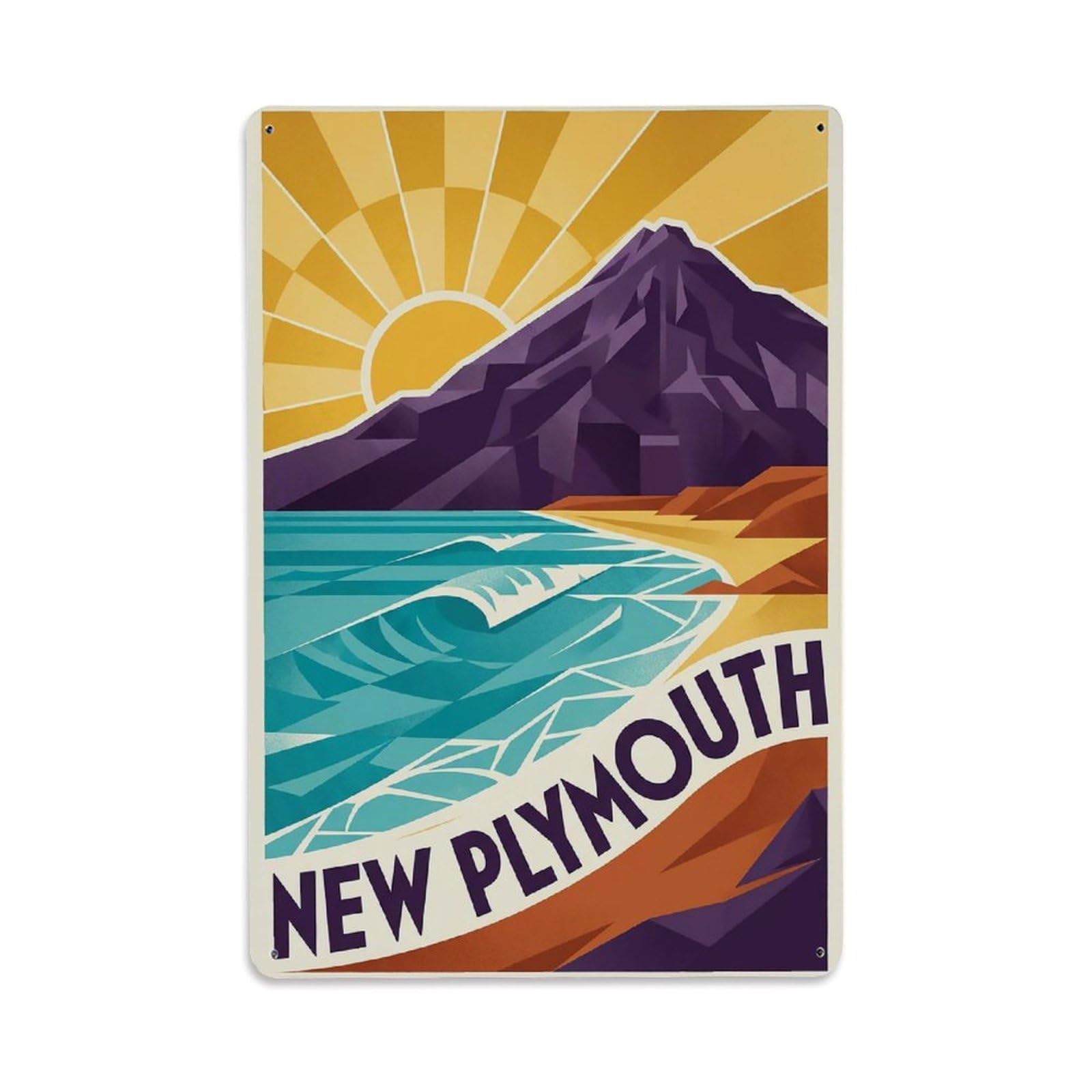 Retro Travel New Zealand New Plymouth Metal Tin Sign