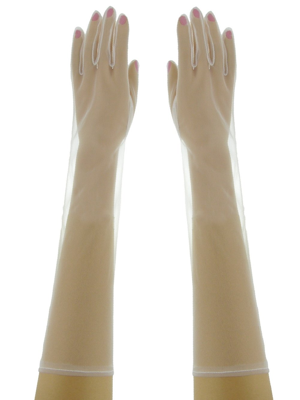 DivaDesigns Below Elbow Length 17-Inch Formal Sheer Stretchy Nylon Bridal Gloves White