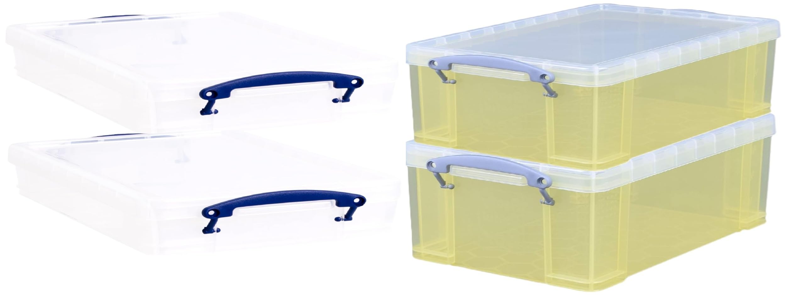 Really Useful Plastic Storage Box Transparent Yellow 2x9L + 2x4L CLEAR (Bonus Pack)