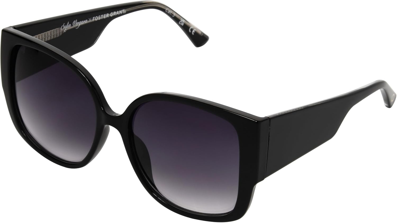 Foster Grant Sofia Vergara x Women's Limited Edition Ebony Bold Sunglasses Square, Shiny Black, 55 mm