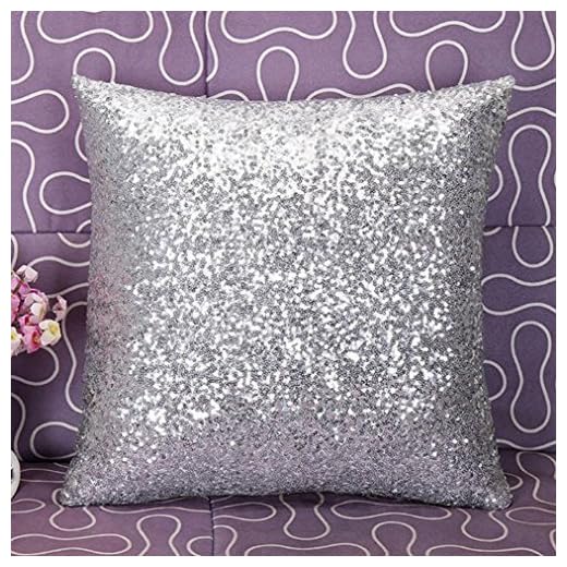 S-LOVE Fashion brillantes lentejuelas decorativo almohada Funda de cojín almohada caso casa sofá cama coche, plateado, 40cm*40cm