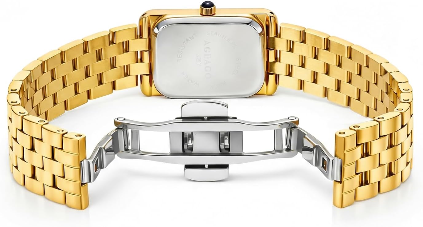 Gold Watches for Women,Vintage Bracelet Roman Dial Rectangular Ultra-Thin Case with Adjustment Tool - Image 3