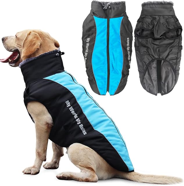 Idepet Dog Coat, ciepła kurtka dla psa, odblaskowy kombinezon śnieżny dla zwierząt, do uprawiania sportu na zewnątrz, wodoodporna odzież dla psów, strój kamizelka dla średnich i dużych psów z na