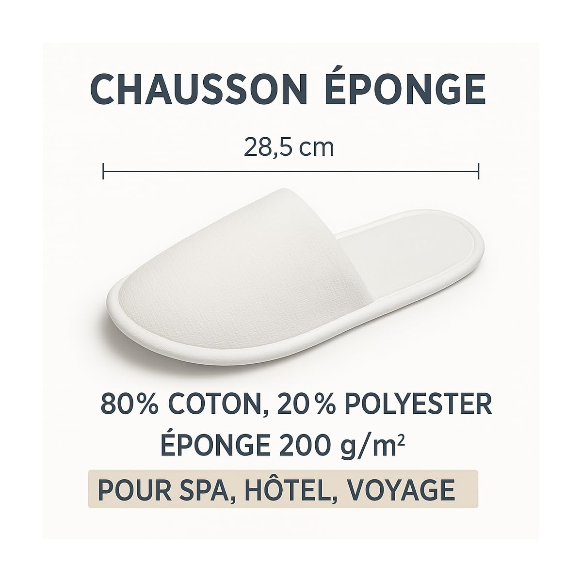 Lot de 100 Paires de Chaussons fermés Pantoufle éponge jetables Blancs pour Thalasso, hôtel, Spa, Piscine