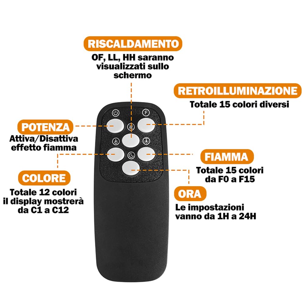 BAKAJI Mobile Tv per Soggiorno in Legno Bianco con Camino Elettrico, Madia a 2 Ante con Caminetto 1800W Completo di Mobile, Riscaldamento Due Potenze, Protezione Surriscaldamento e 15 Colori Luci Led