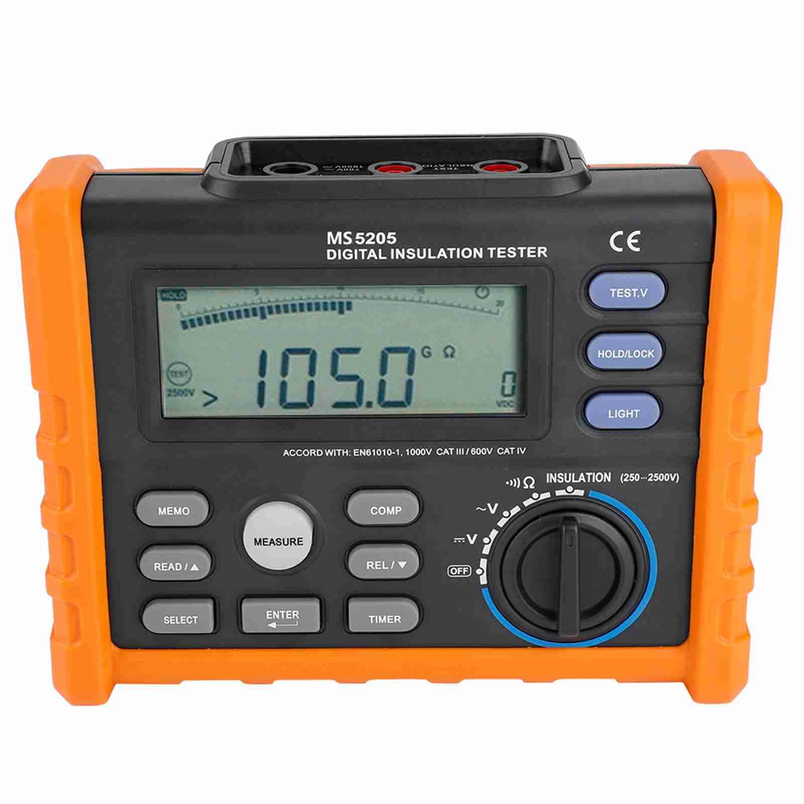PM5203 Probador de aislamiento digital 0.01MΩ-100GΩ 2500V, probador de resistencia digital, multímetro de resistencia, con pantalla de retroiluminación y apagado automático, cálculo automático de PI y