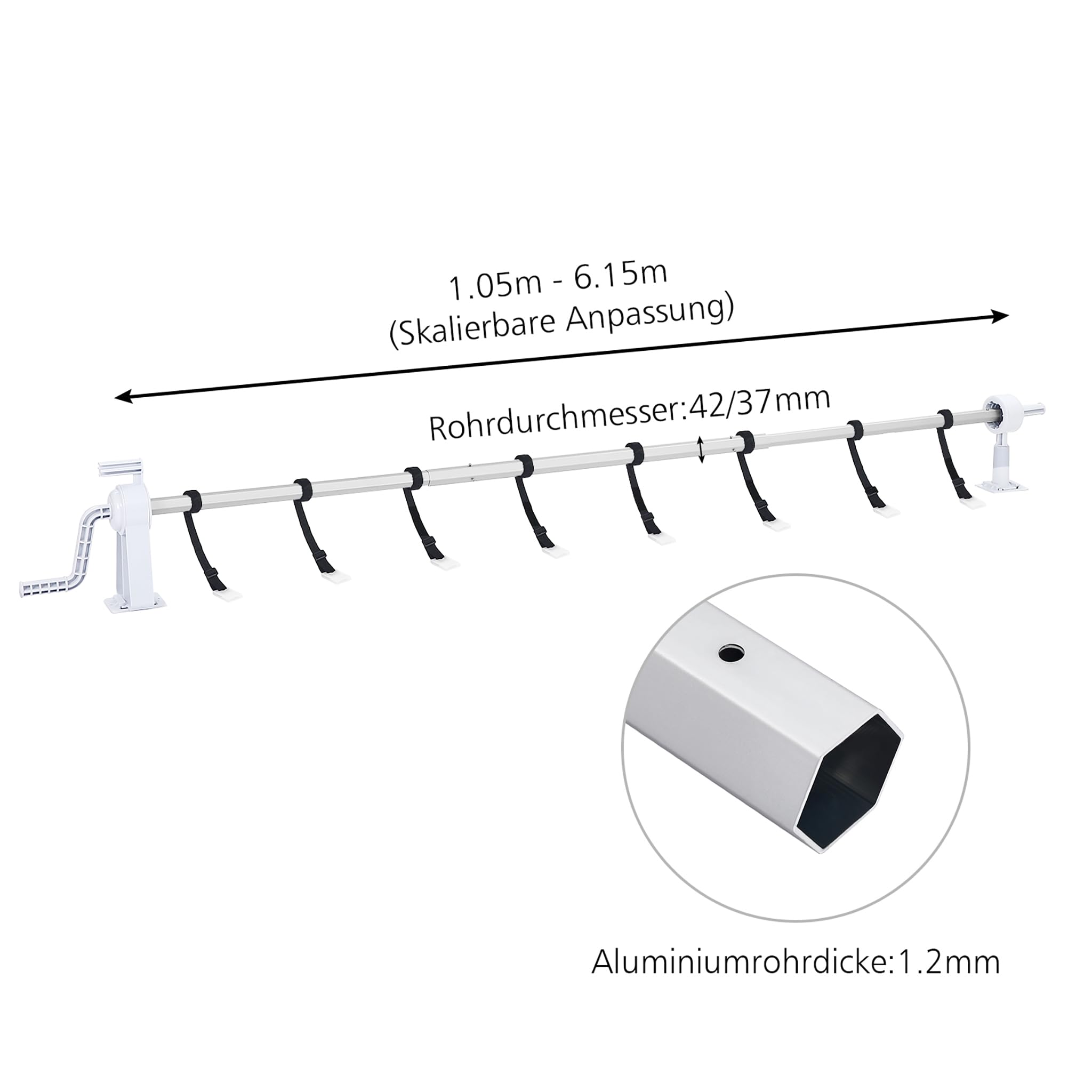 Pool Aufroller 1,05–6,15 m Verstellbar, Aluminium Aufrollvorrichtung für Poolfolie & Solarplane