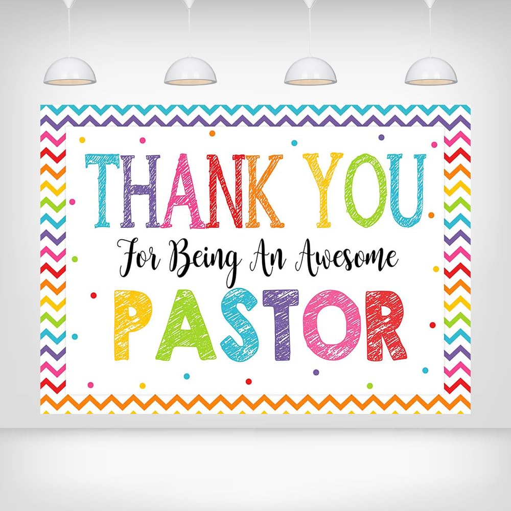 Printspree Thank You for Being an Awesome Pastor Backdrop - 7x5ft Colorful Chevron and Polka Dot Design - Pastor Appreciation Banner - Church Event