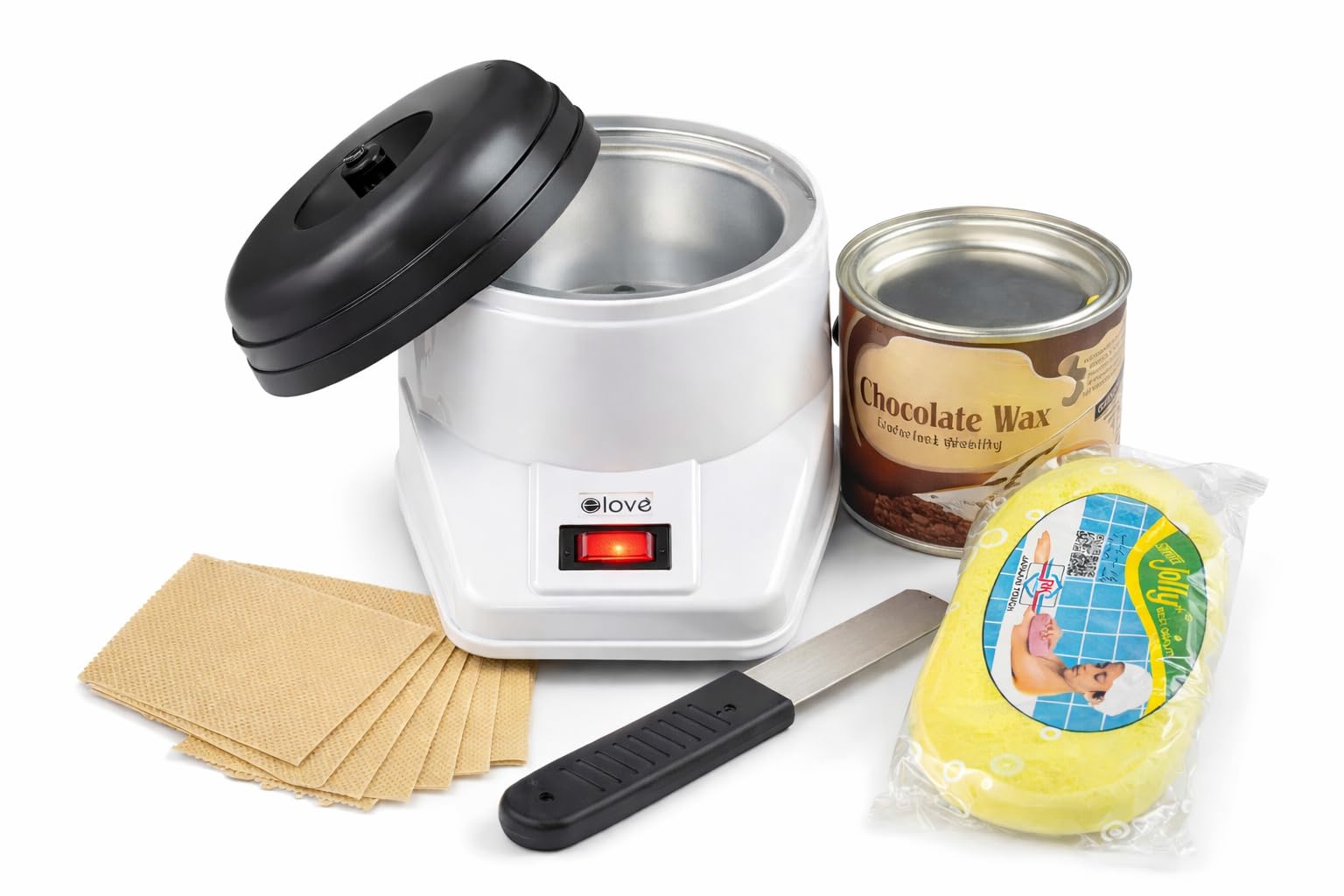 Elove Wax Machine Hair Removal Kit | Full Body | 600ml Chocolate Wax | 15 Big Waxing Strips | Wax Applicator Knife | Cleansing Sponge | Waxing Kit for Women & Men-image-16