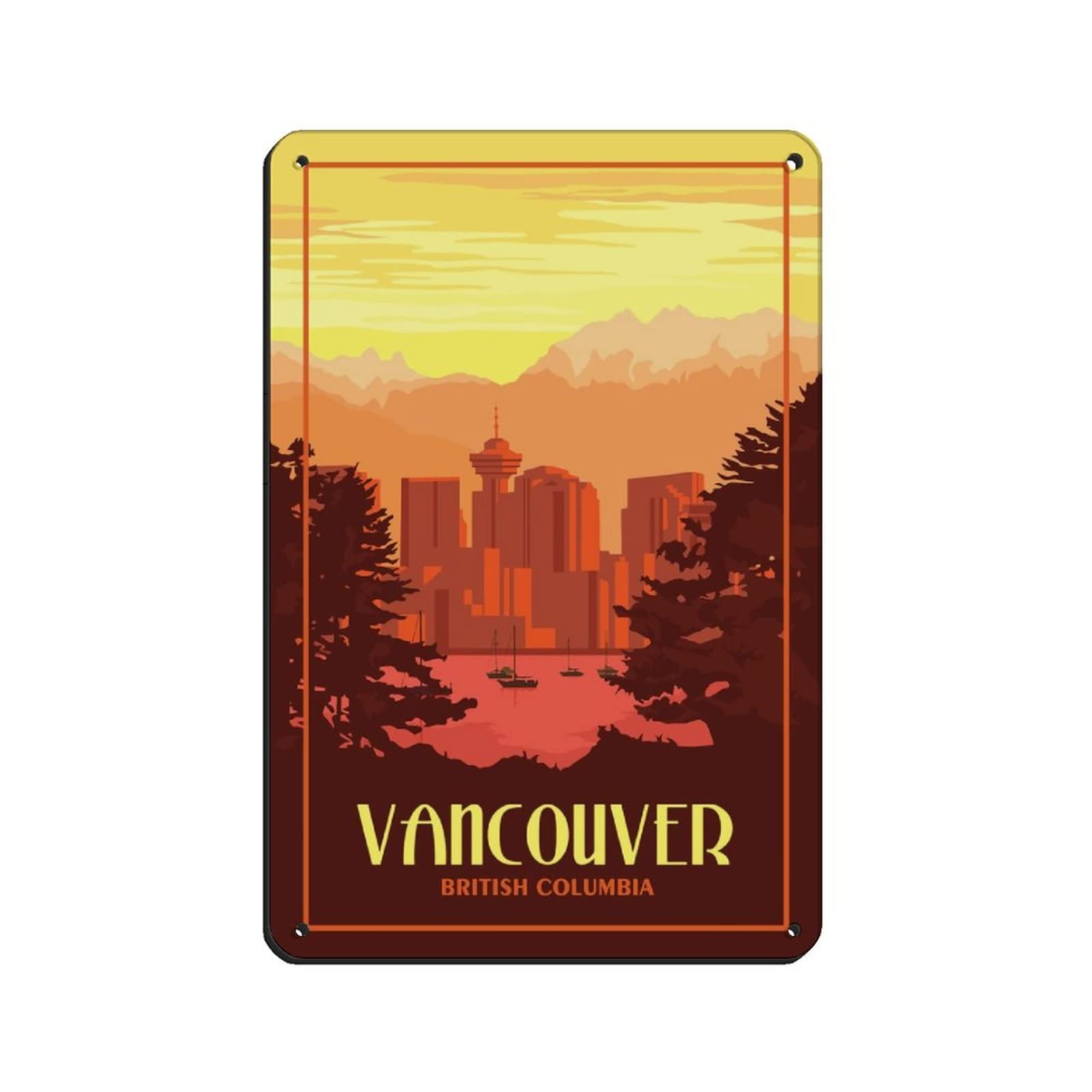 Kziwq T316 Vintage Travel Poster Vancouver Bc Tin Sign Vintage Metal Sign Pub Club Cafe Bar Home Wall Art Decoration Poster Retro 30X40cm