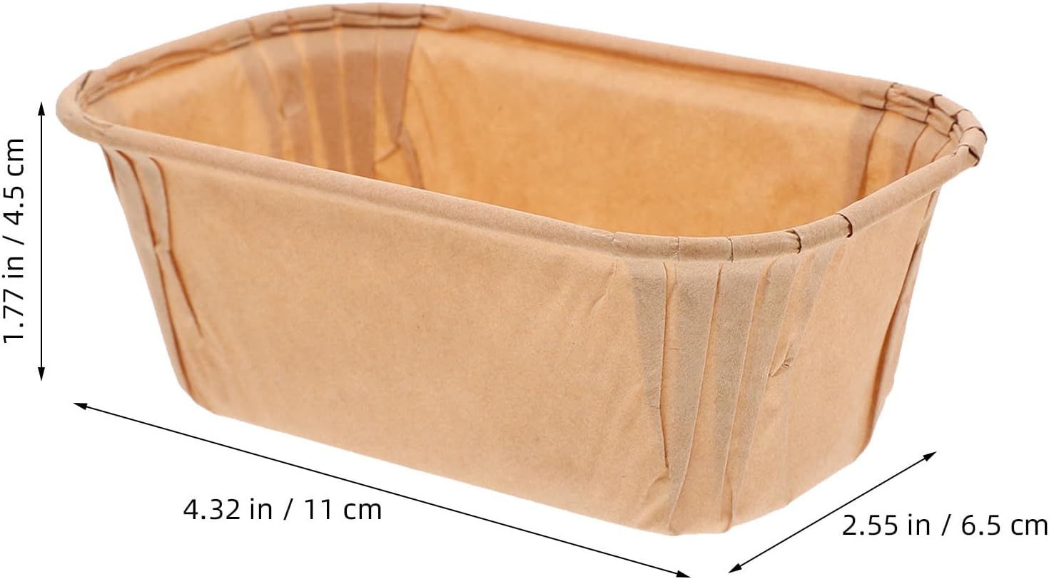 100pcs Disposable Mini Rectangle Greaseproof Paper Loaf Pans for Baking, Heat Resistant and Nonstick Muffin Cupcake Wrappers, for Oven and Freezer Use