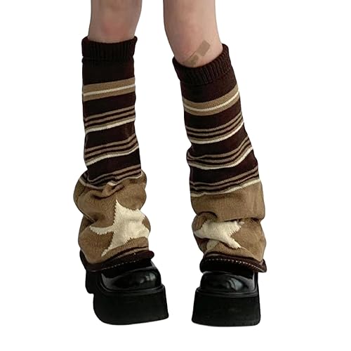 Zando Y2K Leg Warmers for Women Girls - Fashion Cute Warm Knit Legwarmers for Halloween Customes for Lolita Gothic 70s 80s - Brown Star