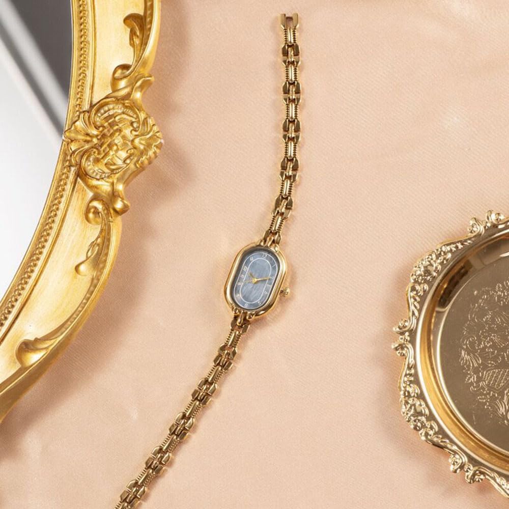 ADSBIAOYE Gold Watches for Women Dainty Vintage Oval Small Bracelet Watch Stainless Steel Waterproof Fashion Ladies Dress Quartz Watch