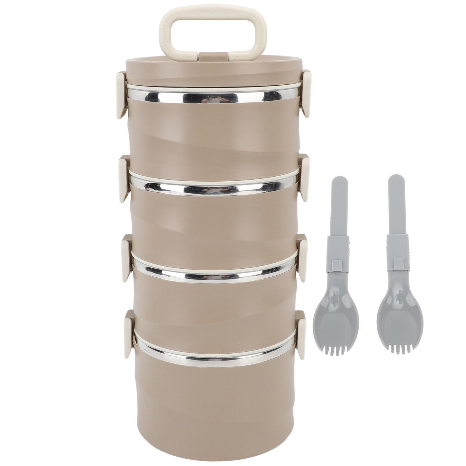 AMONIDA 4 Livelli Lunch Box, Contenitore Rotondo Impilabile (BROWN)