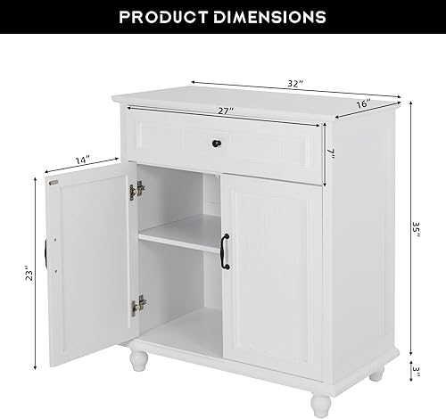 Miniatura 2 de UEV Gabinete de bufé, gabinete de cocina con almacenamiento, aparador blanco con 2 puertas y cajones, mesa de consola de bufé para comedor, cocina y