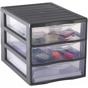 SUNDIS Orgamix Plastic Drawer Box 3 Clear Drawers for A4 Paper Height 25.5 cm Stackable Ideal for Desk Teaching Documents Accessories