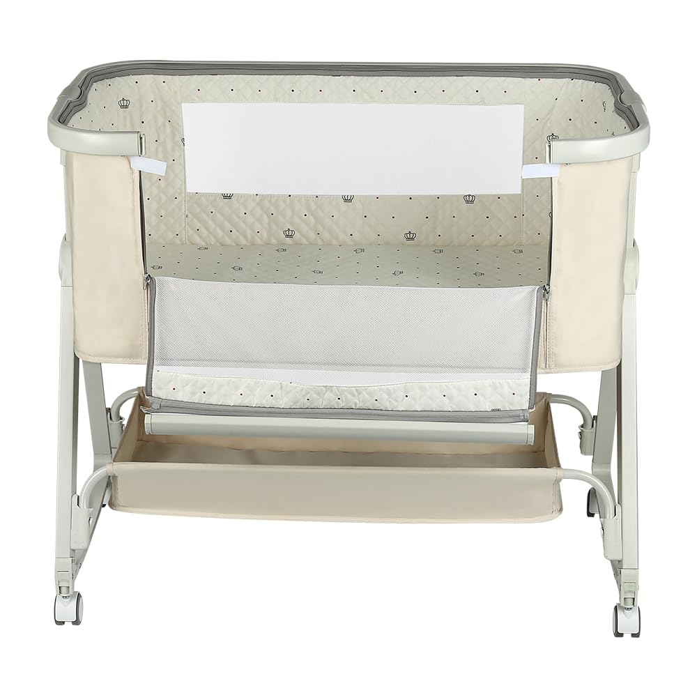 Supfine Berceau Cododo Lits bébé Lit Cododo 4 en 1 Hauteur Réglable Inclinaison Roues Beige
