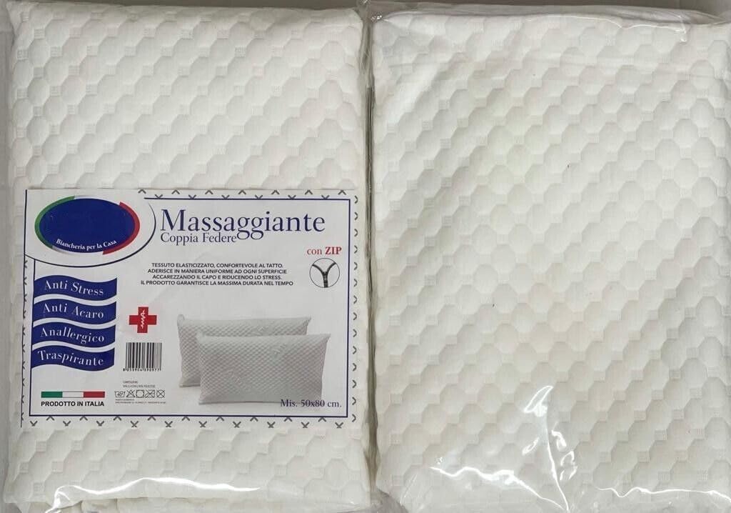 Corredocasa Set 4 Federe Copricuscino 50x80 cm Massaggianti Antistress con Cerniera Zip in Tessuto Traspirante Antiacaro e Ipoallergenico Ideali per Un Sonno Rilassante per Casa B&B Hotel