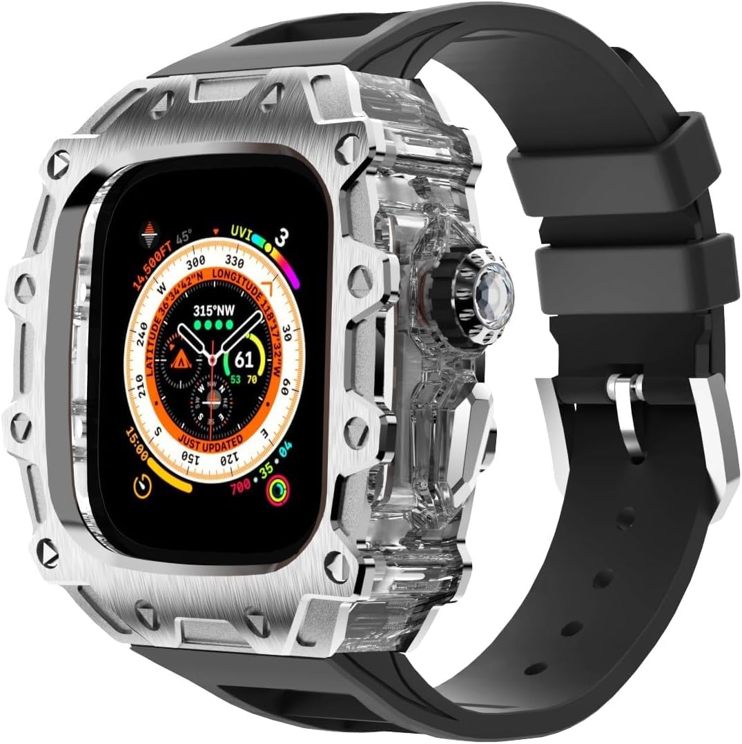 RM Style Alloy Watch Case+Watch Strap，For Apple Watch Ultra 2 49mm, Men Womens Sports Rubber Watch Band And Case Kit，For Iwatch 8 Series Replacement Watch Band