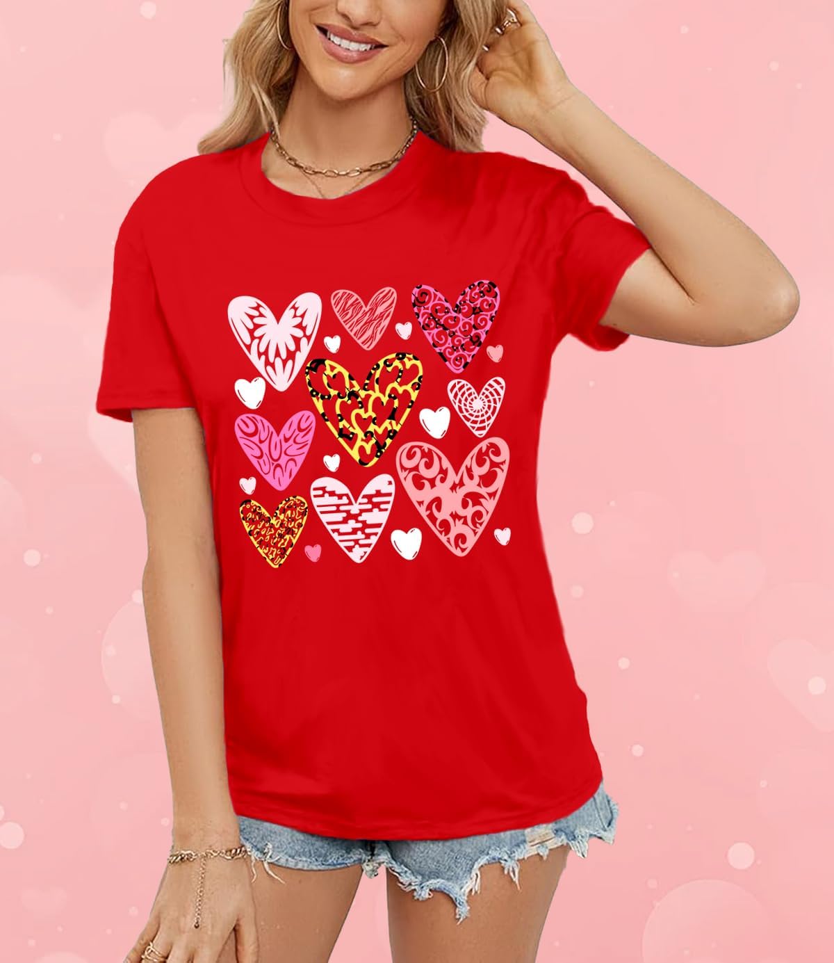 Valentines Shirts for Women Love Hearts T-Shirt Happy Valentine's Day Tee Tops - Image 3