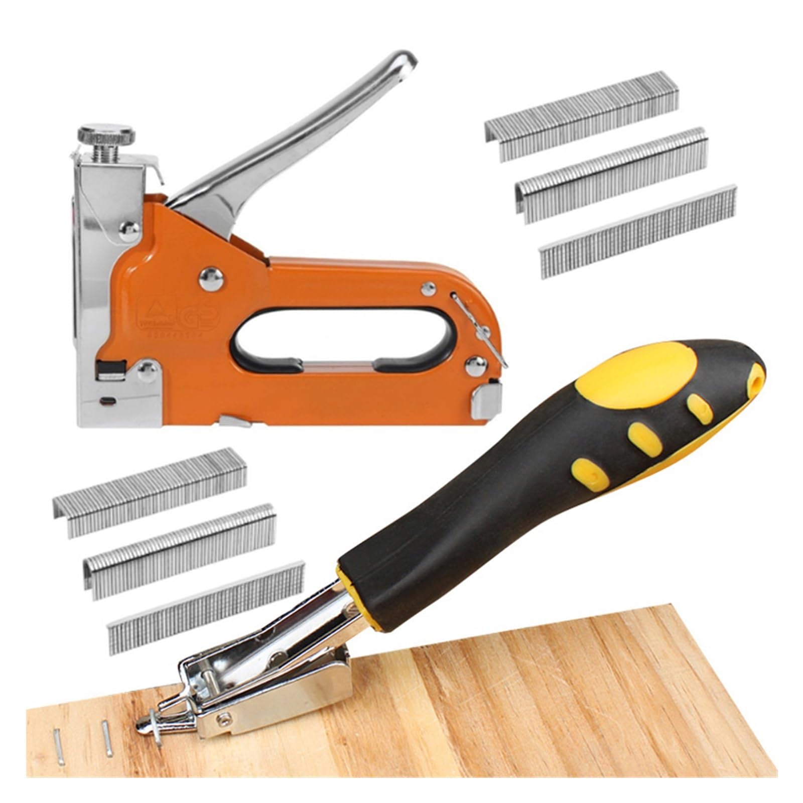Pistola cucitrice 3 in 1 con 600 graffette, pistola cucitrice manuale con regolazione della potenza della chiodatrice for legno, artigianato, falegnameria, decorazione fai da te(A-With Nail puller)